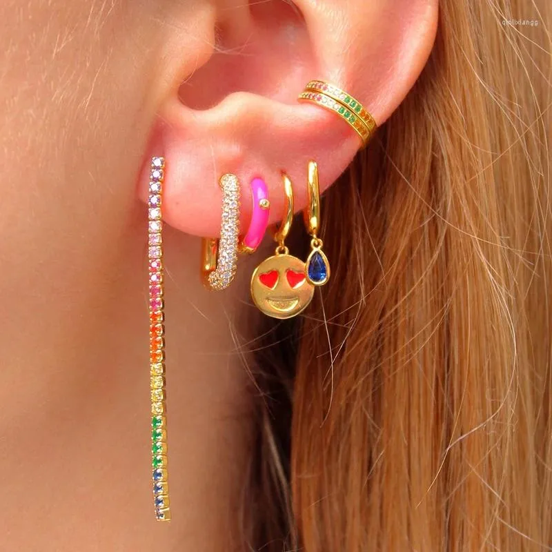Boucles d'oreilles créoles TIANDE plaquées or pour femmes, émail coloré, manchettes d'oreilles en Zircon, goutte d'eau, bijoux à la mode 2024