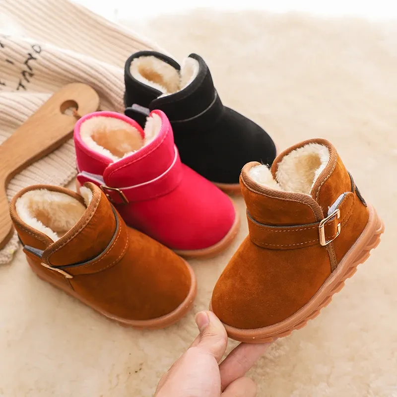 Baskets chaudes pour enfants, bottes de neige pour filles et garçons, chaussures en coton et velours, rose, marron, noir, nouvelle collection hiver 2021