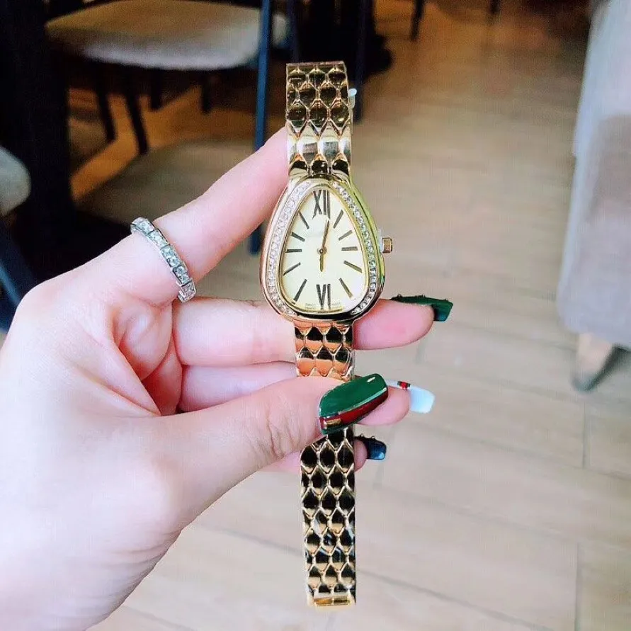 Luxury Women Watches Top Brand Diamond Oval Dial Dress Female Quartz Lady Watch rostfritt stål Band armbandsur för Ladies Girl 243o