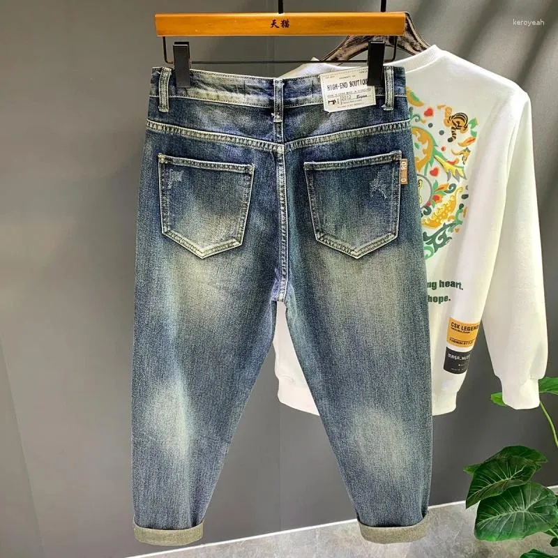 Herr jeans gata mode lös tvättad vintage blå vår och höst stor storlek casual harem byxor