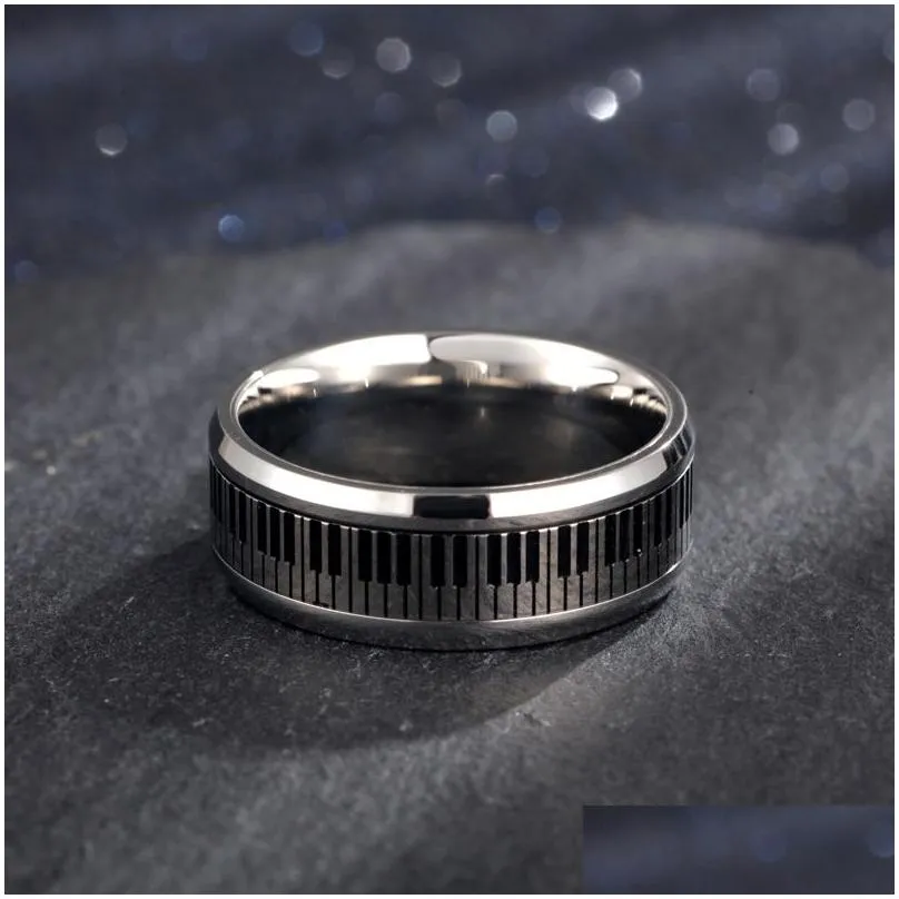 Band Rings Men Music Piano Keyboard Ring Stainless Steel Rotatable Spinner Rings For Man Boyfriend Gifts Sier Tone Drop Delivery Jewe Dhp3O