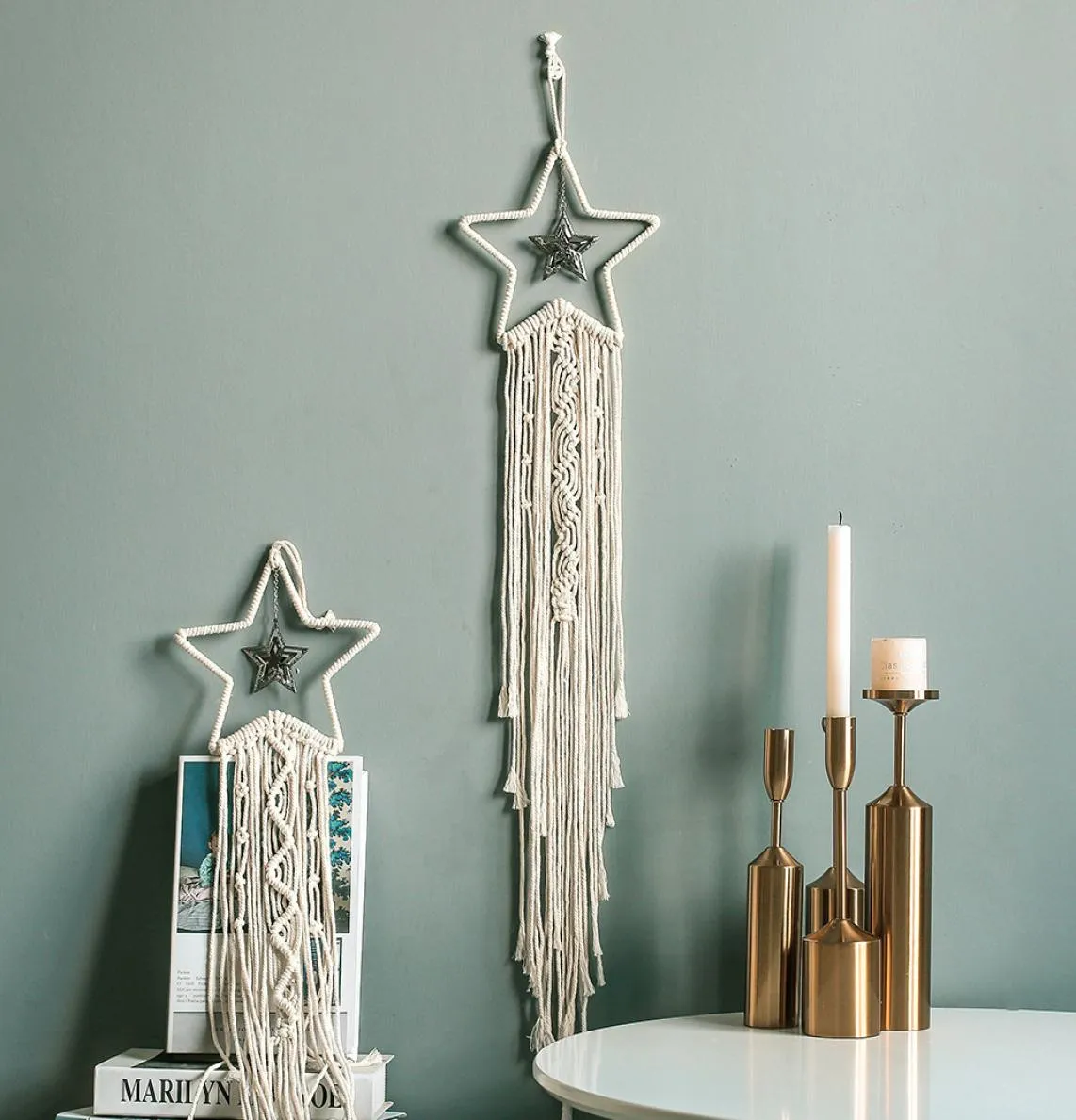 Acessórios de decoração nórdica boho tecido à mão estrela tapeçarias ornamentos presente de natal para quarto infantil fazenda decoração de casa macr3964712