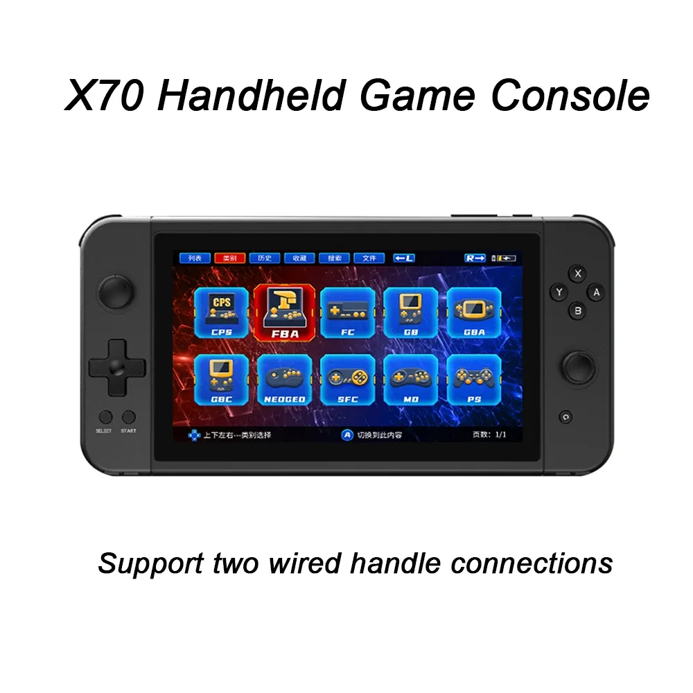 Joueurs New X70 7 pouces HD Screen rétro Console de jeu vidéo 32G / 64G 10 Simulateurs Le jeu Handheld Players prend en charge Twoplayer pour / GBA / SFC