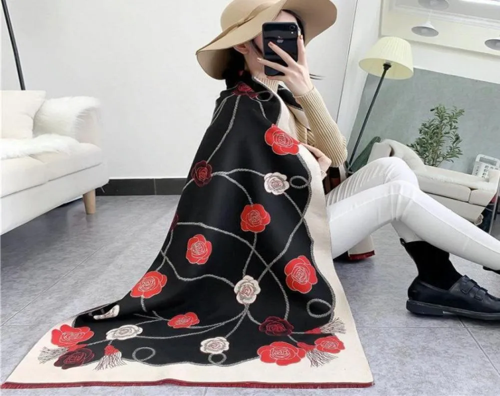 Autumn Winter Cashmere Scarf Women Designer fördubblar Camellia Print Filt Scarves Ladies Shawl and Wraps My202613338864