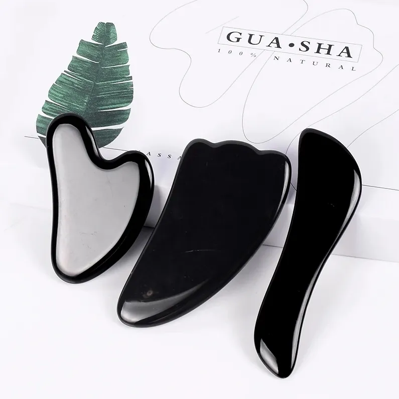 Gua Sha Strumenti per il viso con confezione regalo Ossidiana naturale Guasha Massaggio Pietra raschiante SPA Corpo Cura del viso Assistenza sanitaria Ridurre il gonfiore Bellezza Cura della pelle