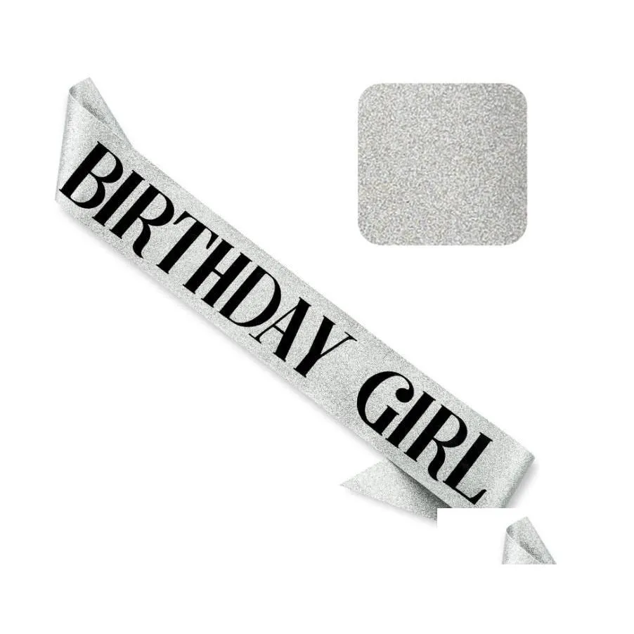 Décoration de fête Anniversaire Reine Fille Glitter Sash Feuille Scintillante Sier Or Pour Doux 16ème 18ème 21ème 25ème 30ème 40ème 50ème Bday Party Decor Dhbo8