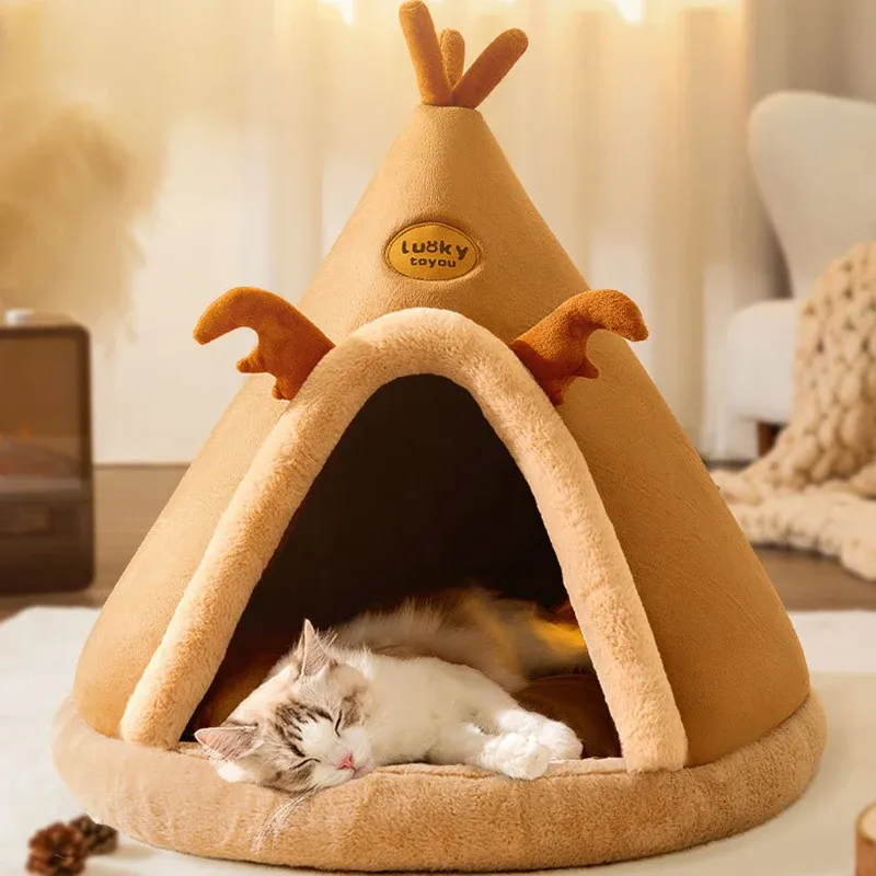 Matten 2023 Neue Haustier Zelt Haus Katze Bett Warme Winter Katze Hund Haus Tiefen Schlaf Für Welpen Katze Indoor Outdoor zelt Mit Kissen Haustier Liefert