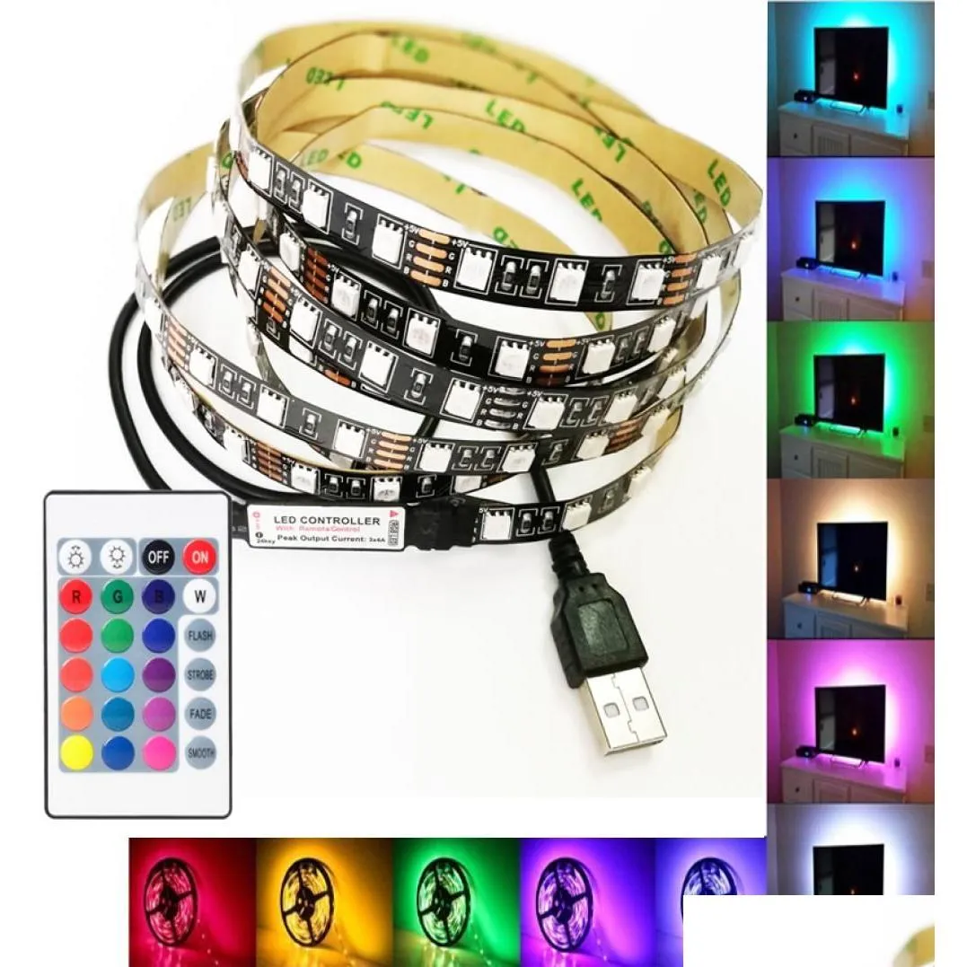 LED -remsor USB Christmas Stripe Light Lamp 5V SMD5050 RGB Flexibel strip TV -bakgrundsbelysningssats med fjärrkontroller9665330 DR DHWN8