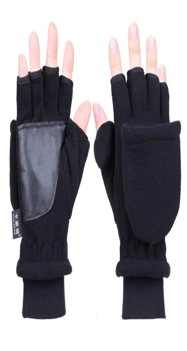 Frauen Männer Winter Polar Fleece Halb Finger Flip Handschuhe Doppel Schicht Thien Touchscreen Fingerlose Cabrio Fäustlinge Wrist1884305
