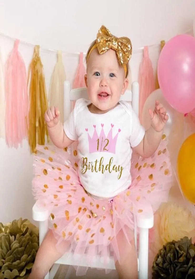 Girl039s klänningar it039s My 12 Birthday Baby Girls Outfit Cake Smash Party Shirt Tutu Bodysuits klänning Set Clothes6771853