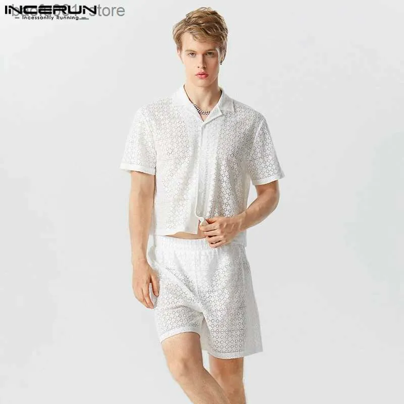 Survêtements pour hommes Ensemble pour hommes Solide Transparent Polo Col Chemise à manches courtes et deux pièces Vêtements de rue Vacances 2023 Ensemble pour hommes S-5XL Q240228