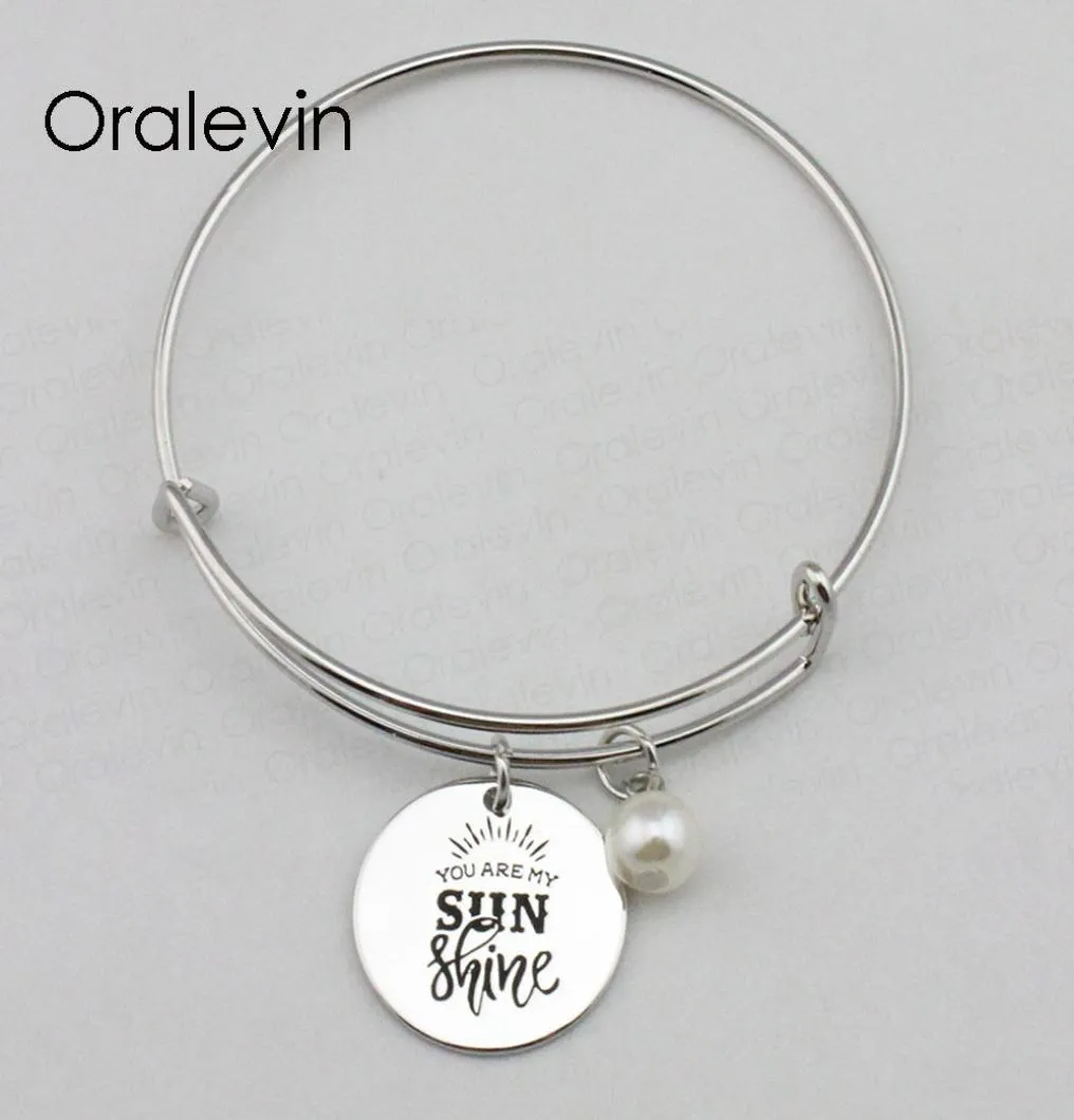 YOU ARE MY SUNSHINE Inspirational Hand Stamped Engraved Custom Pendant Expandable Bracelet Gift Handmade Jewelry,10Pcs/Lot, #LN2288B3333951