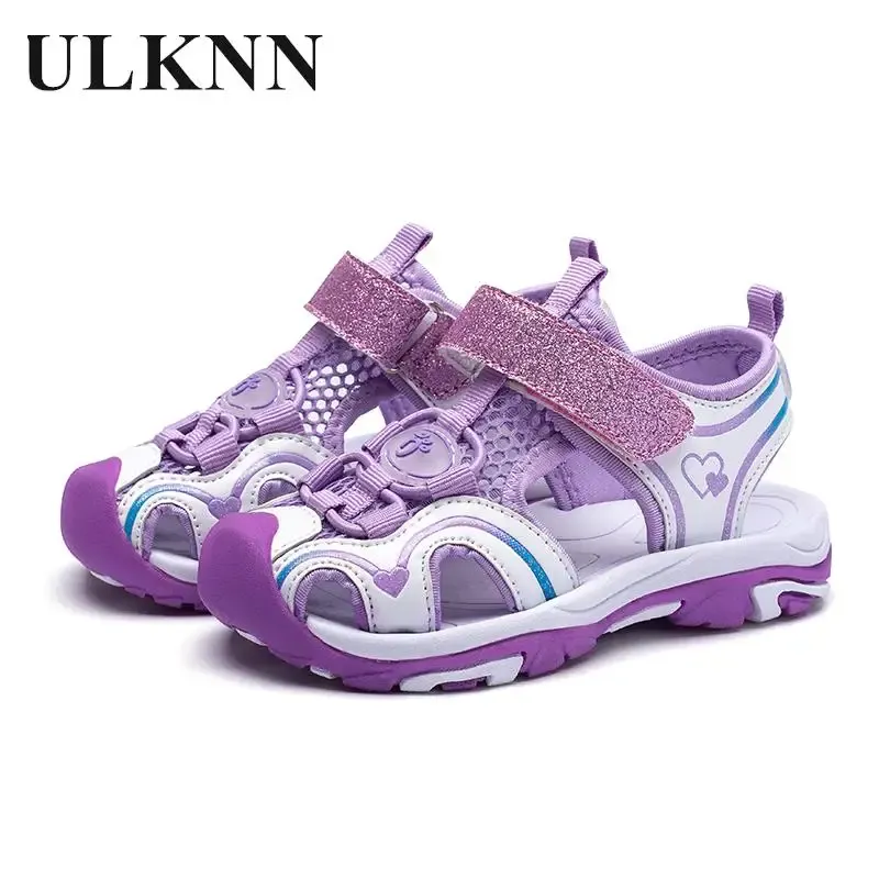 Extérieur ulknn sandales violettes pour les filles d'été princesse pour enfants mignons sandales fermées sports de plage enfants chaussures bébé taille douce 2637