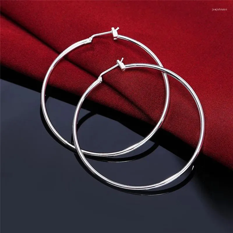 Boucles d'oreilles créoles en argent 925 pour femmes, bijoux de mariage ronds de 5cm, grand cercle, cadeau pour fille, mignon, mode, noël, Couple, joli