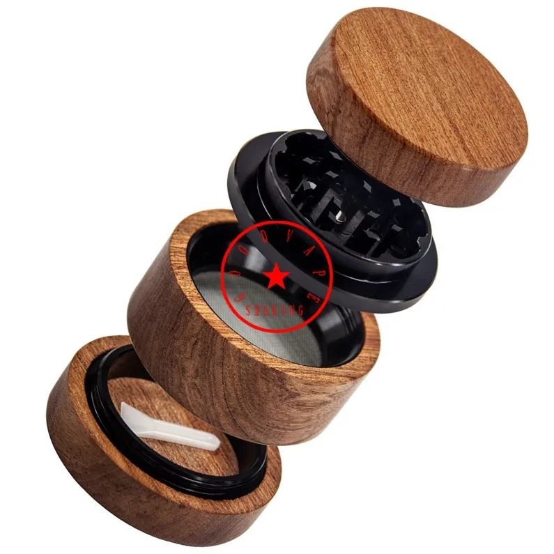 Latest Natural Walnut Wood Aluminium Smoking Portable Dry Herb Tobacco Grind Spice Miller Grinder Crusher Grinding Chopped Muller Cigarette Pipes Holder