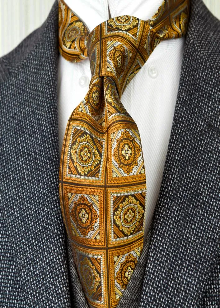 Whole F17 Żółty czarny pomarańczowy kwiecisty krawat kwiecisty krawaty 100 jedwabny żakard tkany znakomity garnitur Prezent dla mężczyzn ręcznie robiony 1942694