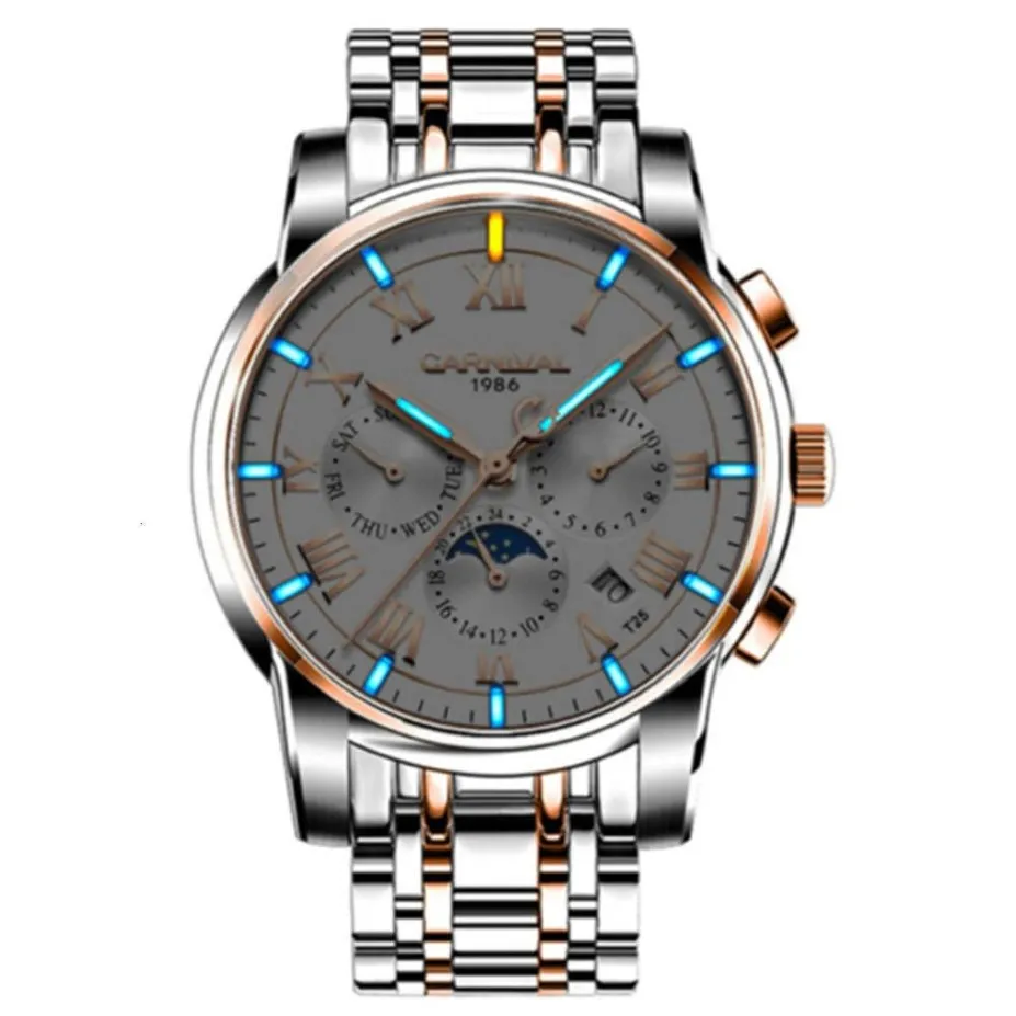 Gentleman Automatisch Zelfopwindend Polshorloge Echt Carnaval Horloge Zelflichtgevend Nachtlampje 8799G Heren Tritium Watch297s