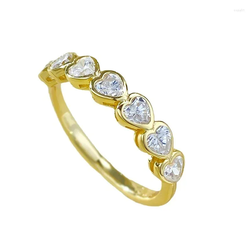 Cluster Rings Spring Qiaoer 18K Gold Plated 925 Sterling Silver Heart Lab Sapphire Gemstone Fine Vintage Ring for Women Wedding Band Jewelry