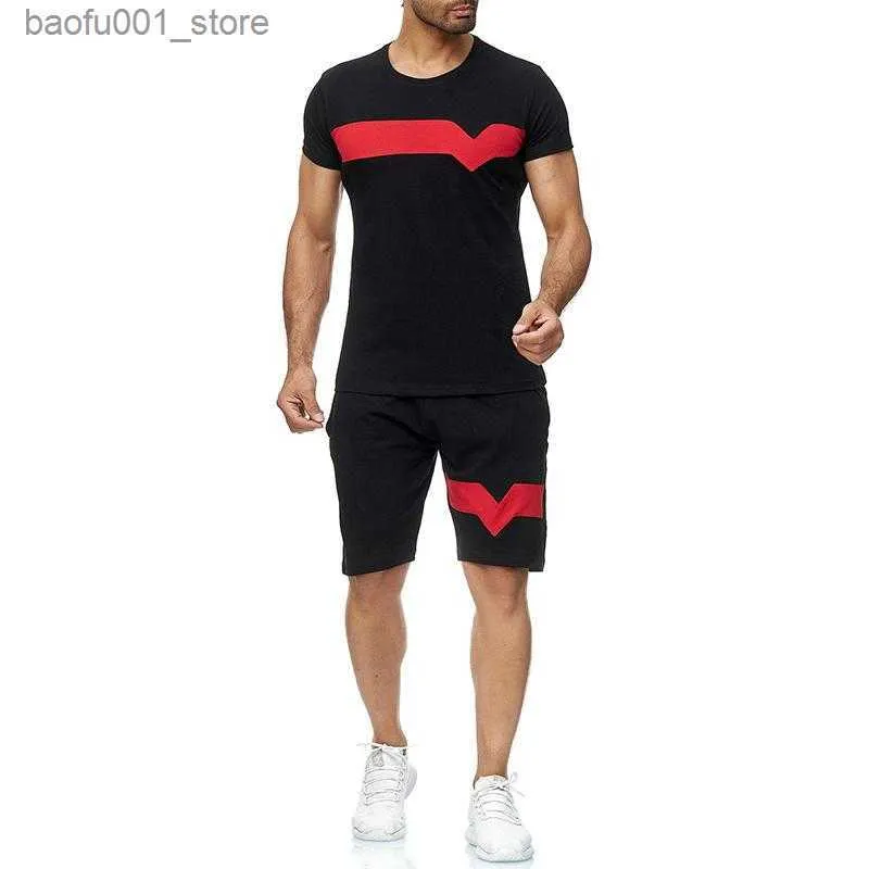 Tute da uomo Tute da uomo Tute da uomo con stampa Tuta da uomo Moda casual da jogging Corsa da palestra Tuta sportiva T-shirt estiva Pantaloncini Set UomoUomo Q240228