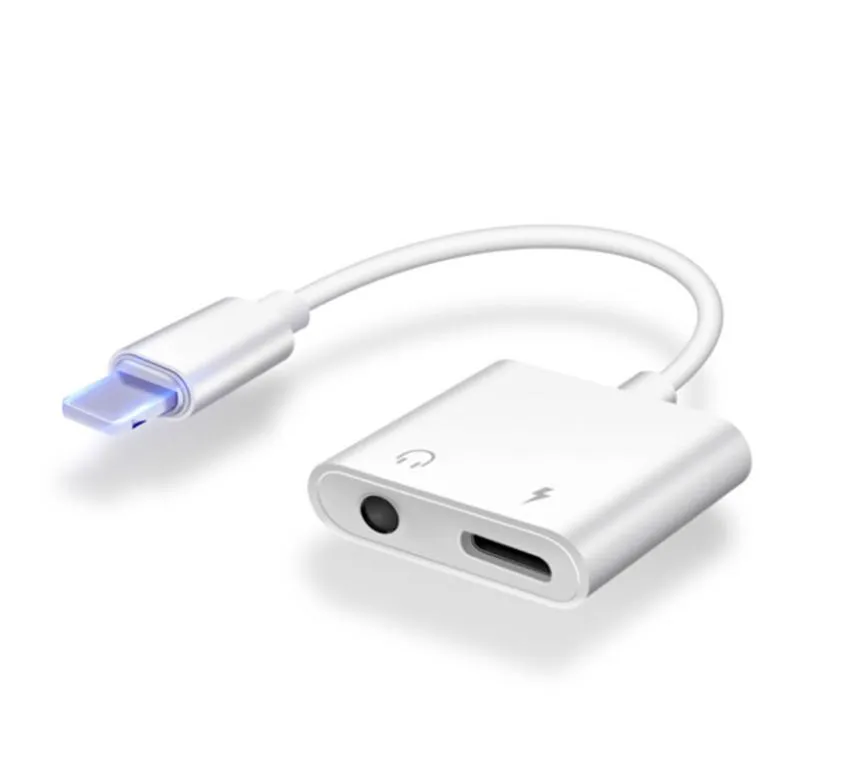 2 w 1 Audio Adapter ładujący kabel słuchawkowy do iPhone'a 11 12 pro max xxs Aux gniazdo słuchawkowe oświetlenie 35 mm do słuchawek SPLITTER8731996