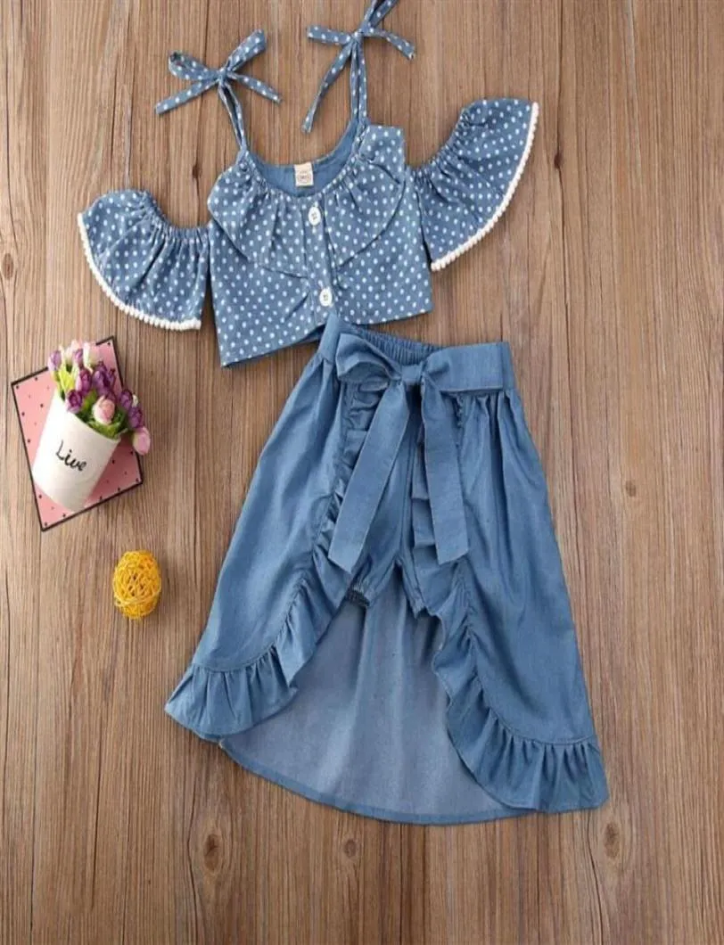 Yaz Kız Giyim Setleri Polka Dot Sling Üst Denim Şort Kısa Etek üçlü takım elbise bebek kız için kıyafetler set247q4171497