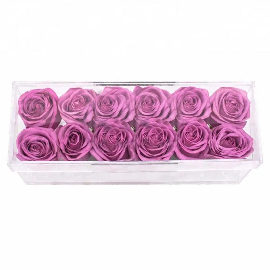 Rectangle Clear Acrylic 12 Holes Flower Box Makeup Organizer Waterproof Acrylic Rose Box Valentine`s Day Wedding Gift Box274z