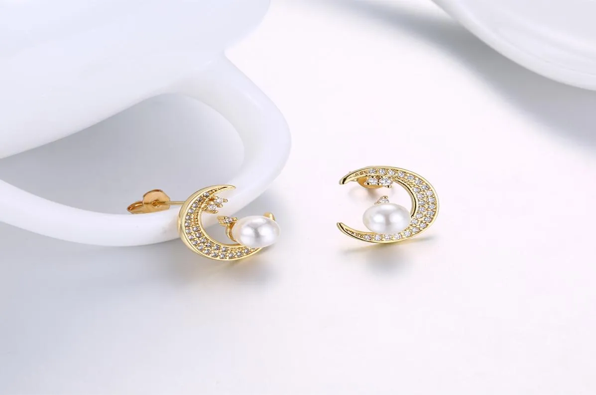 2017 nouveau haute qualité dame boucles d'oreilles en or romantique lune perle boucles d'oreilles dames mode Zircon fête boucles d'oreilles bijoux 2270687