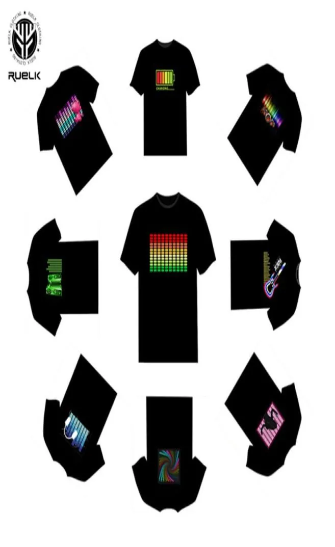 RUELK LED TSHIRT MEN PARTY ROCK DISCO DJ Sound Activated T Shirt Light Up and Down Blinking Equalizer Men039S TSHIRT5309561