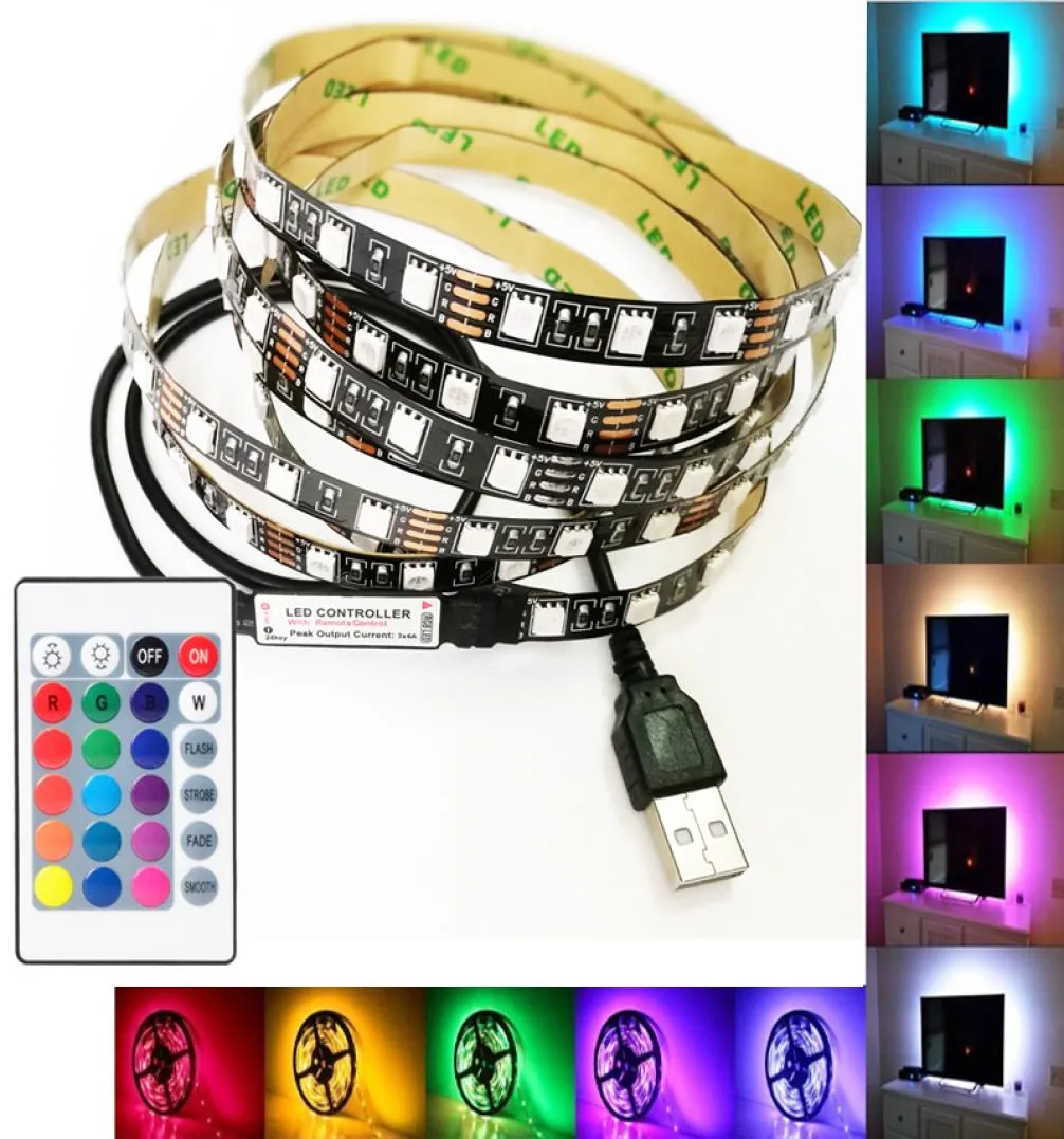 USB Cable LED Christmas Stripe Light Lamp 5V SMD5050 RGB Flexible Strip Light TV Background Lighting Kit with Remote Controller9665330
