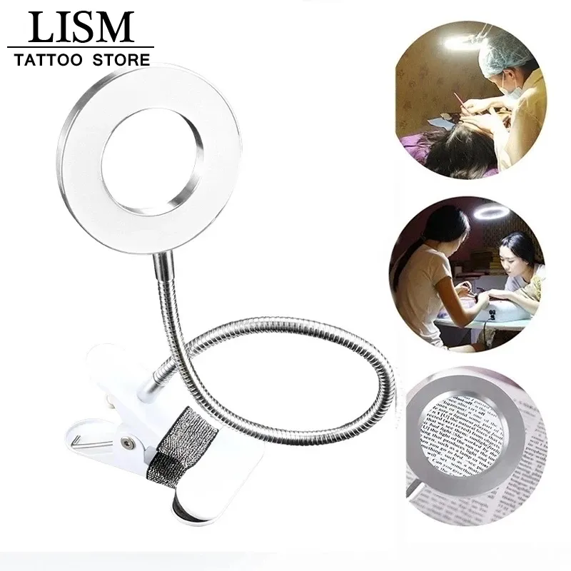 Rests Microblading Tattoo 8x Magnifier Lamp Nail Art USB Cold Light LED NONSLIP Equipment Clamp Glass Table Lamp för skönhetssalong