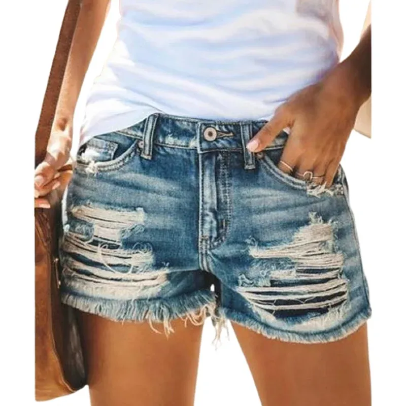 Шорты, летние пригородные хлопковые джинсовые шорты, женские модные полые брюки с рваными дырками, брюки три четверти, женские джинсы с высокой талией, 3 точки