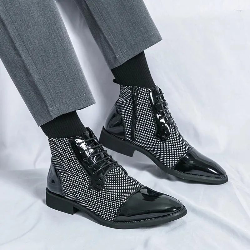 High Boots Dress Elegant Man Top Pointed Toe Shoes Men's Formal Comfortable Zipper Men Black Ankle Botin