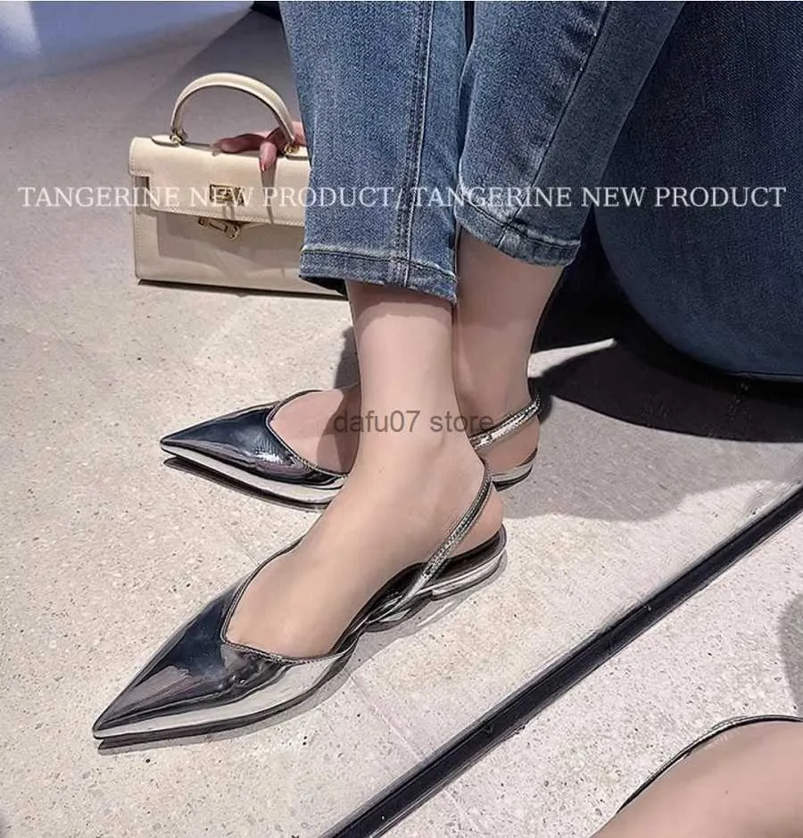 Scarpe eleganti da donna Slingback Argento punta a punta Tacco piatto Elegante moda donna Scarpe laser Primavera Autunno Appartamenti Taglia 41H24228