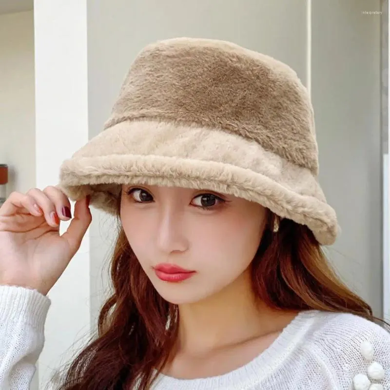 Wide Brim Hats Thickened Women Hat Warm Leopard Print Plush Bucket For Winter Windproof Headwear With Adjustable Fit