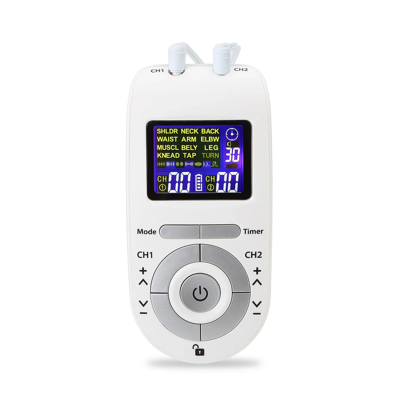 Products Portable Dualchannel Tens&ems Device Pulse Massager Muscle Stimulator Unit 12 Massage Modes 40 Strength Levels Adjustable Timer