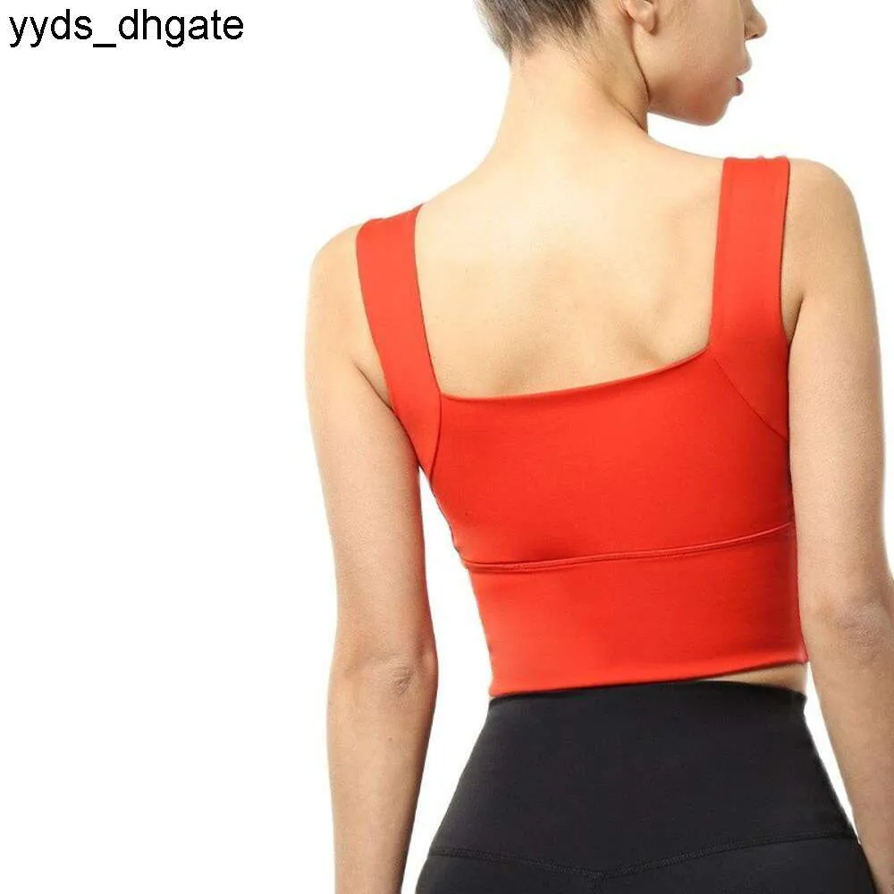 Lu Lu Traje de yoga Color sólido Sujetador de fitness suave Chaleco de gimnasio Deporte Alinear Camiseta sin mangas de limón Entrenamiento Trotar Almohadilla para el pecho Empujar hacia arriba Reunión a prueba de golpes de alta intensidad