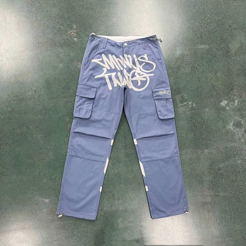 Yeni minustwo tozlu mavi graff kargo baskılı pantolon