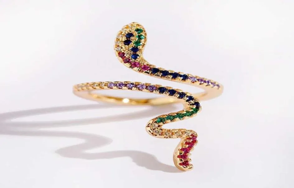 2020 Joyeria Mujer Stackable Rings女性用ヘビリングゴールドカラークリアCZパンクロックリングアニマルジュエリーQ07087347227