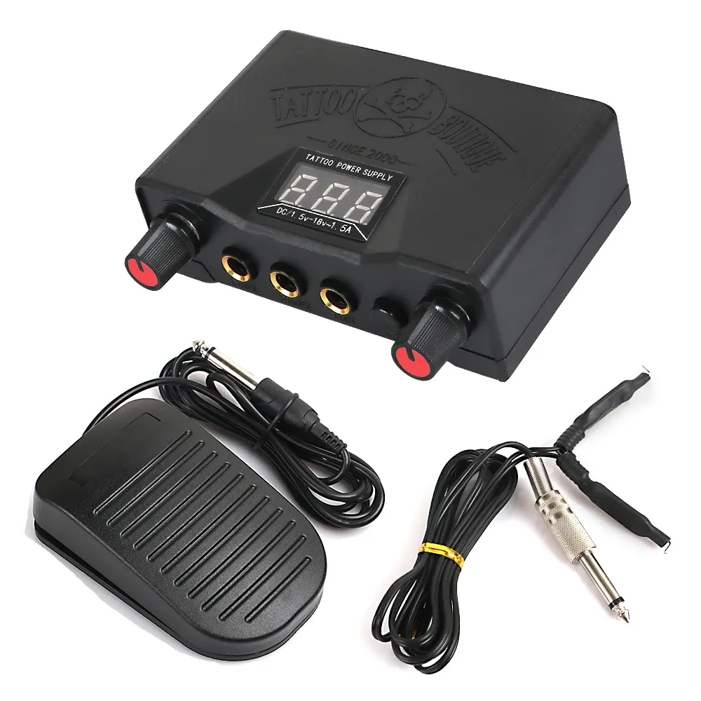 Machine Tattoo Power Supply Kit Digital LCD Screen Dual Mode Foot Pedal Clip Cords for Rotary & Coil Tattoo Gun Machines