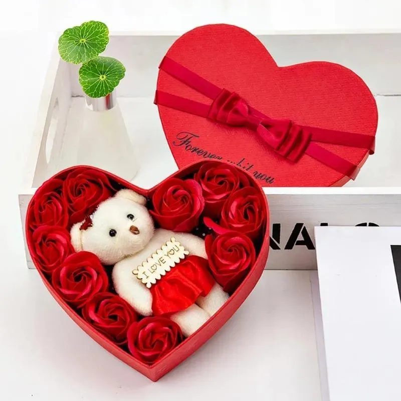 花石鹸花ギフトローズボックスバレンタインデイウェディングデコレーションギフトフェスティバルハート型ボックス用のブーケ