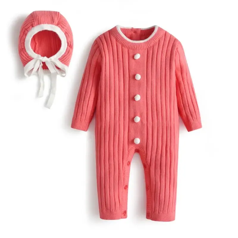 Sets Baby Girl Sweaters With Hat Babi Knitted Romper Newborn Cotton Knit Jumpsuit Toddler Knitted Playsuit Knitwear Christmas Clothes