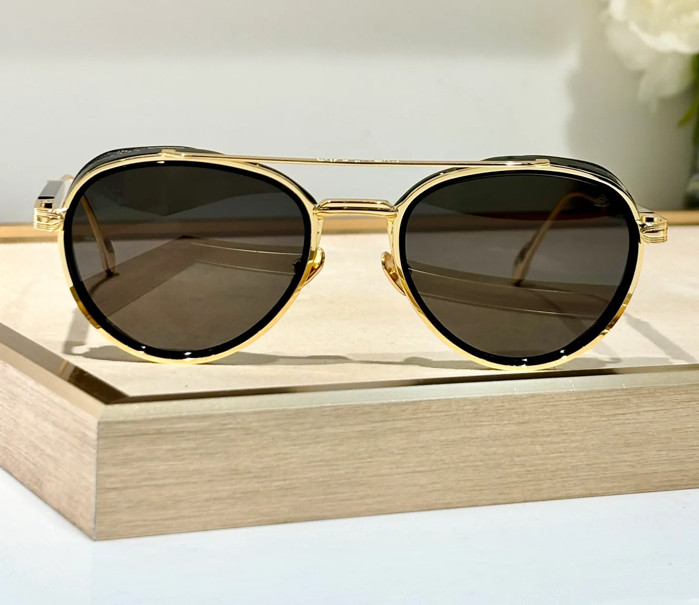 Gold Pilot Sunglasses Black/Dark Gray Lenses for Men Luxury Glasses Shades Occhiali da sole UV400 Eyewear