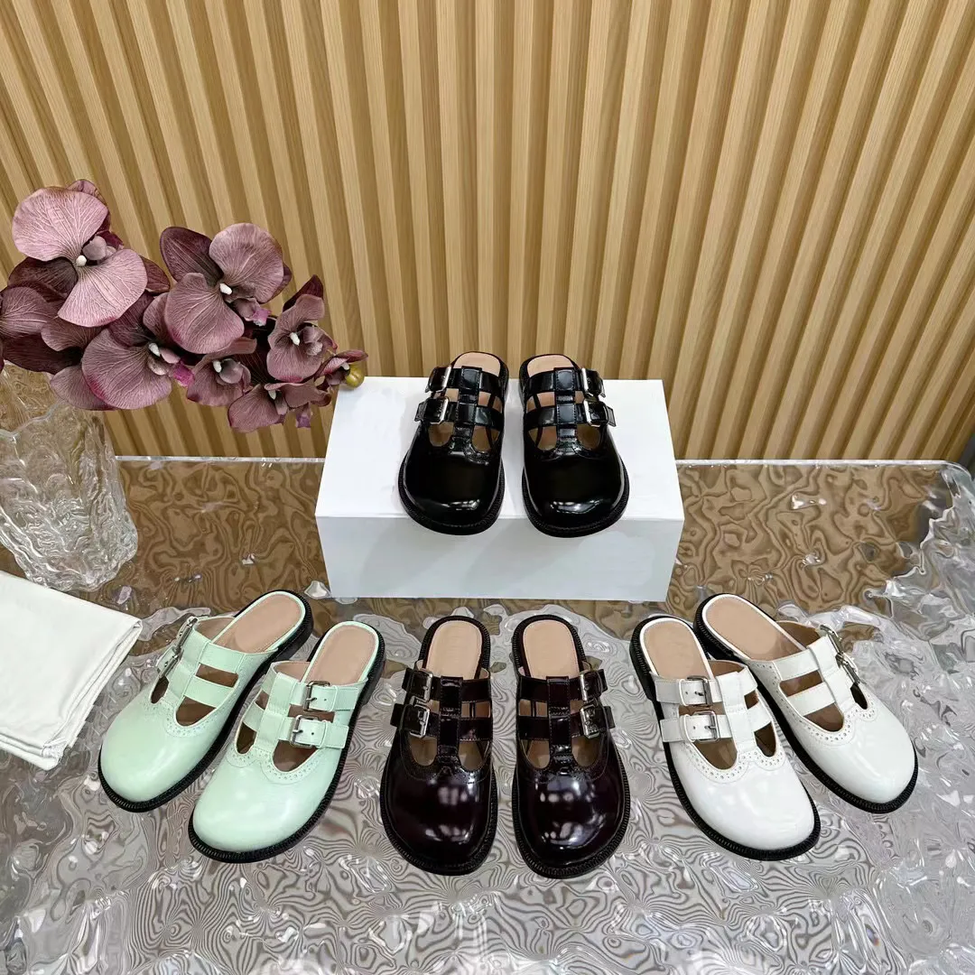Designer sapatos luxo couro de bezerro mulheres campo mary jane moda mules chinelos tamanho 35-41