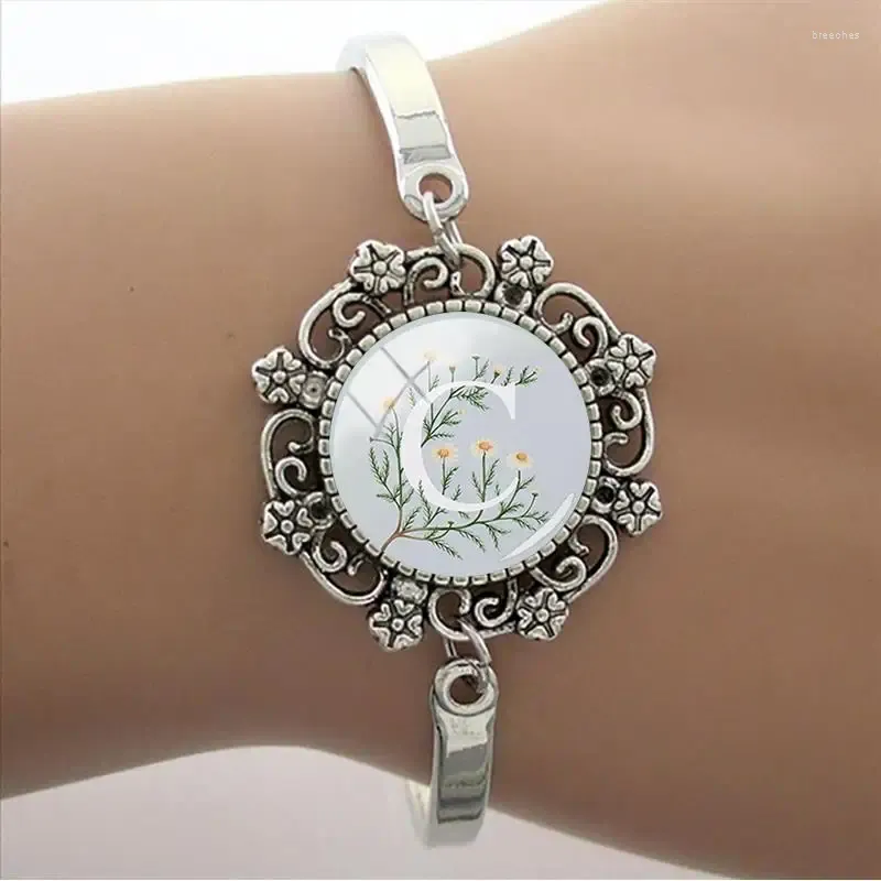 Braccialetti con ciondoli Offerta speciale 26 Alfabeti Modello Bracciale in pizzo Cabochon in vetro Fiore Immagine a colori chiari Accessori Regali per bambini FHW205