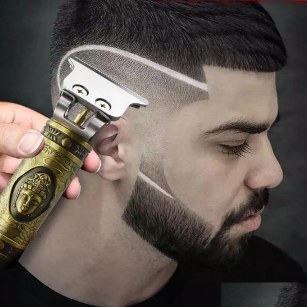 Hårtrimmer nära skärande digital hårtrimmer laddningsbar elektrisk Clipper Gold Barbershop trådlös 0mm T-blade Baldheaded Outiner DHBLP