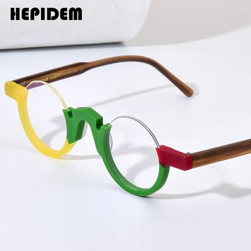 Lunettes de soleil Cadres HEPIDEM Matte Acétate Optique Lunettes Cadre Femmes 2024 Ronde Prescription Lunettes Mode Demi Jante Lunettes Lunettes