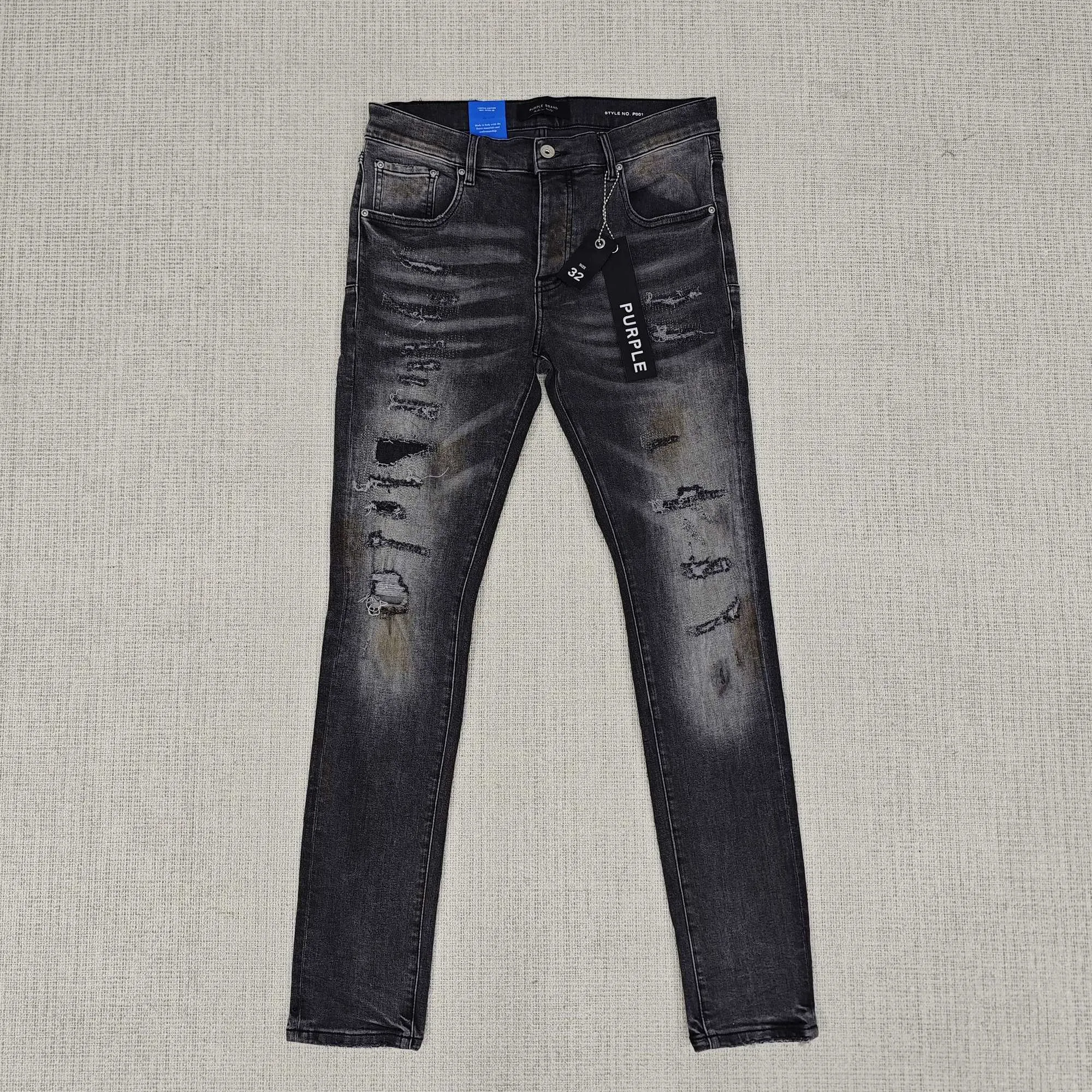 Designerkleding Herenjeans Luxe merk Paars Man Paars merk Heren laagbouw Slim Fit Elastisch Klassiek Oude stijl Knie Geperforeerd hars Zwart denim