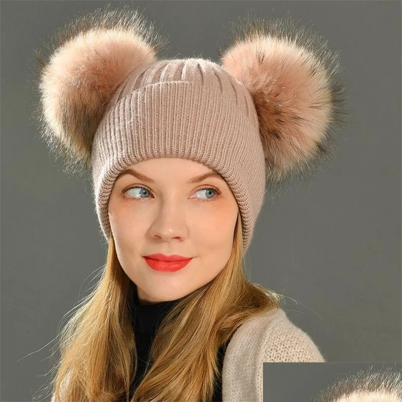 Beanie/Skull Caps Beanieskl Caps Wide Brim Hats Bucket Winter Fashion Fur Pompom for Girl