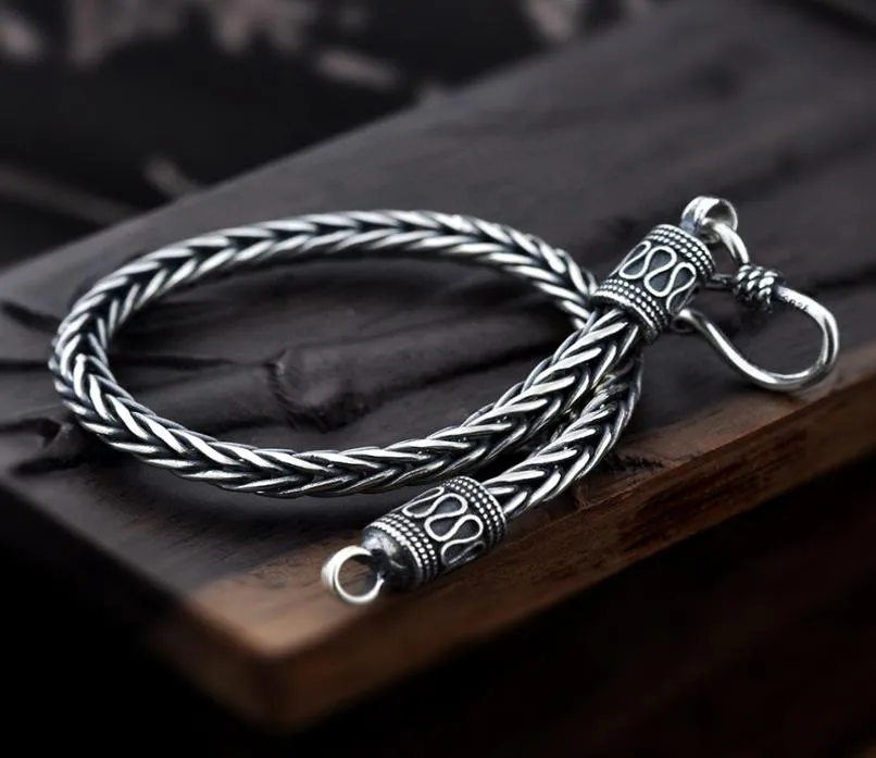 Vintage Real Pure 925 Sterling Silver Handmade Braided For Men Jewelry Mens Bracelets 2022Link Chain Link6171844