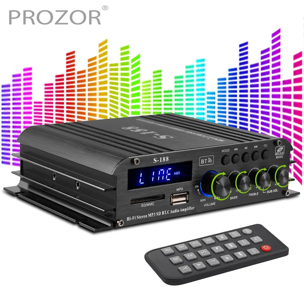 Динамики PROZOR S188 Bluetooth Стерео Hi-Fi усилитель 2.1-канальный усилитель мощности звука Управление басами и высокими частотами Музыкальный плеер Звуковой динамик Усилитель 90 Вт